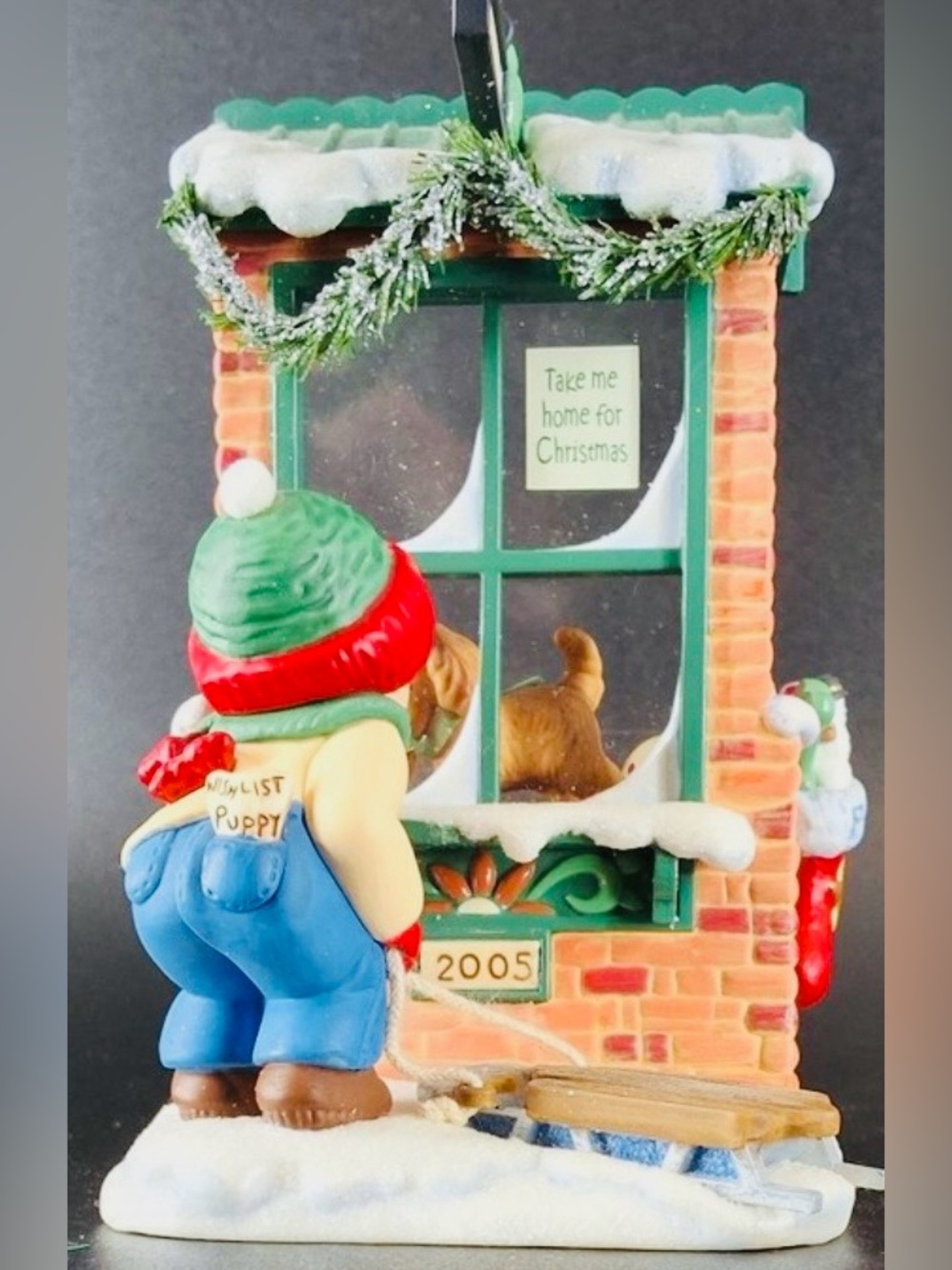 2005 Christmas Window Holiday Window Puppy Figurine Ornament Puppy